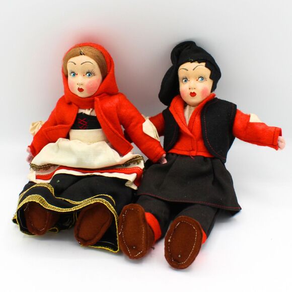 Vintage Sardinian Italian Cloth Dolls Felt Faces Folk Art Traditional Costumes - Picture 5 of 6